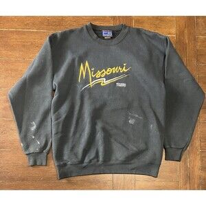 Vintage Men’s Size L Missouri Tigers Cable Sports Black Embroidered Crewneck